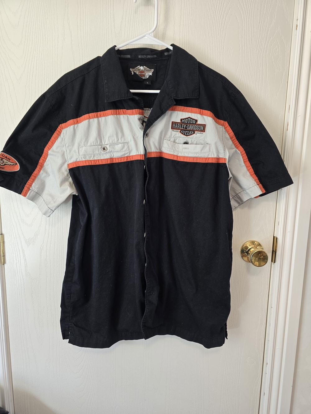 Harley-Davidson Black, White & Orange Short-Sleeve Button-Down Shirt